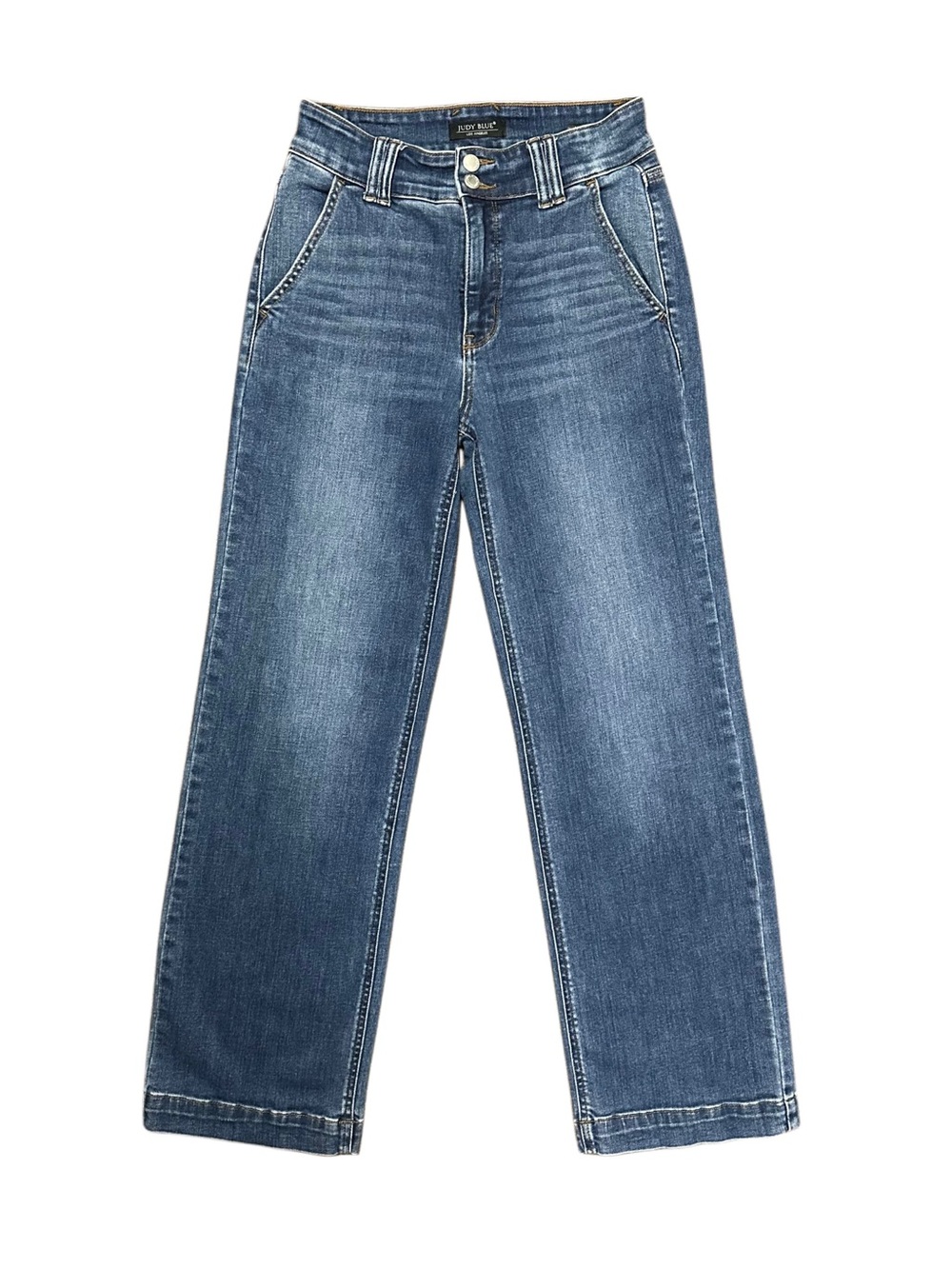 Judy Blue Wide Leg Jeans Women’s 5/27 High Rise Medium Wash Stretch Denim
